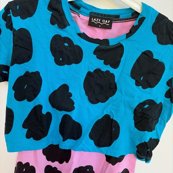 Lazy oaf Blue and Pink bodycon 2 layer Dress with Black Spots cow print - Picture 4 of 5
